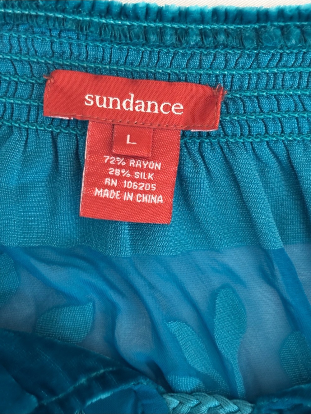 Sundance Teal Velvet Silk Blend Floral Top Large - Picture 4 of 5